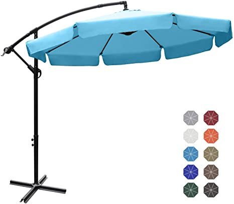 ABCCANOPY Patio Umbrellas Cantilever Umbrella Offset Hanging Umbrellas 9 FT Outdoor Market Umbrella with Crank & Cross Base for Garden, Deck, Backyard, Pool and Beach, 12  Colors,Turquoise