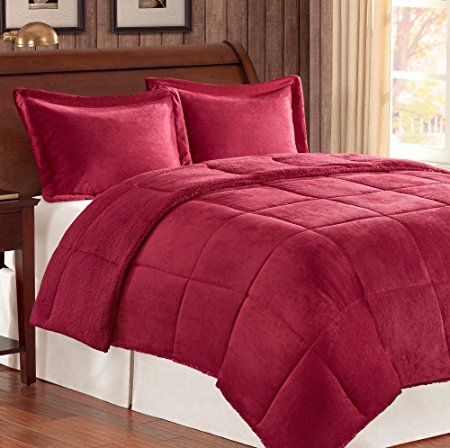 Premier Comforter Corduroy/Berber Comforter Mini Set, Full/Queen, Burgandy