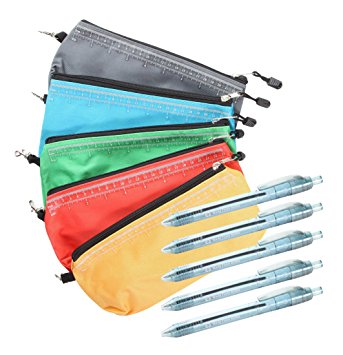 Multi-purpose storage pouch bag, assorted colors. 5 pack Including 5 Blue Recycled Pens