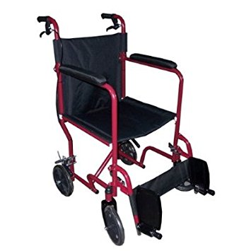 MedMobile 18" Transport Folding Wheelchair with Dual Handbrakes and Drop Back Handles by MedMobile.