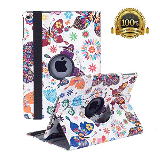 New iPad 9.7 inch 2018 2017/ iPad Air Case - 360 Degree Rotating Stand Smart Cover Case with Auto Sleep Wake for Apple iPad 9.7" (6th Gen, 5th Gen)/iPad Air(Colorful Butterfly)
