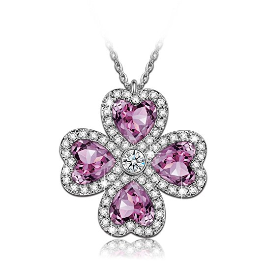 J.NINA "Lucky Meeting" Heart Hollow Pendant Necklace, Made with Swarovski Crystals, Women Jewelry