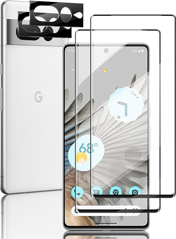 [2 2 Pack] Tempered Glass For Google Pixel 7 Pro Screen Protector[2 Pcs]  Camera Lens Protector[2 Pcs], Easy installation, Fingerprint Compatible with Pixel 7 Pro Screen Protector Tempered Glass