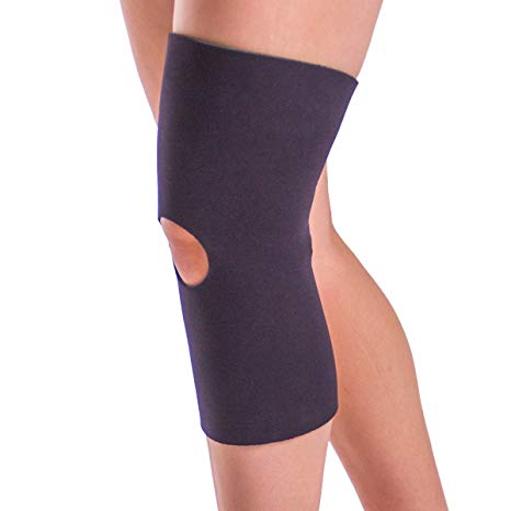 BraceAbility Open Patella/Open Back Neoprene Knee Sleeve | Water-Resistant Athletic Compression Knee Brace for Swimming, Wakeboarding, Scuba Diving, Surfing, Waterskiing and Other Sports (Large)