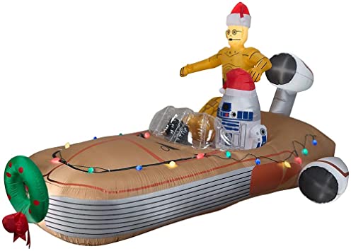 11' Gemmy Airblown Inflatable Christmas Disney Star Wars C-3PO & R2-D2 in Land Speeder Scene Yard Decoration 37064