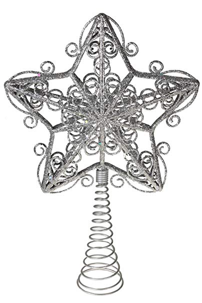 Silver Christmas Tree Topper Star by Clever Creations | Festive Christmas Decor | Metallic Silver Shatter Resistant Plastic and Metal | 10" Tall Perfect for Any Size Christmas Tree