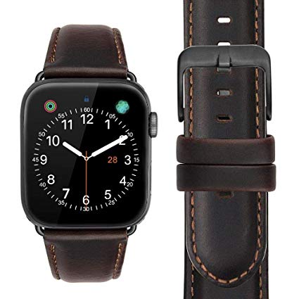 Compatible for Apple Watch 42mm Band with Black Clasp,MroTech Watch Strap Genuine Leather Wristband Replacement Watchband for Watch Series 1,2,3,4,Sport Edition Nike  Smartwatch (Coffee Black,42 mm/44)