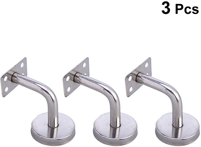 DOITOOL 3PCS Stainless Steel Handrail Brackets for Staircases Wall Mounted Railing Bracket for Wood or Metal Railing (Silver)