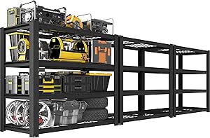 PrimeZone Heavy Duty Storage Shelves - 40" W X 20" D X 60" H Adjustable Garage Wire Shelving Unit, 4 Tier Industrial Metal Shelf Standing Utility Rack for Warehouse, Pantry, Basement, Black, 3 Pack