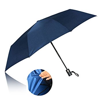 60Mph Windproof Umbrella Auto Open Close -210T Finest Reinforced Compact Fast Drying Folding Umbrella Travel Umbrella, Reinforced 10 Ribs Frame Slip-Proof Handle for Men Women(Blue)