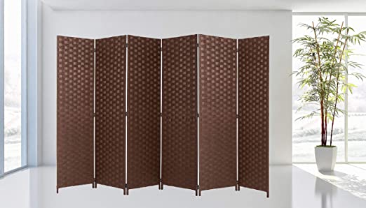 Legacy Decor Bamboo Woven Panel Room Divider, Privacy Partition Screen, 6 Panel Brown Color