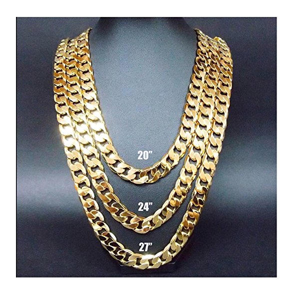 24K Gold Chain Necklace for Men. 9MM w/ solid Tarnish Resistant Gold Clasp and Signed Warranty