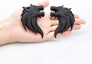 2pcs 3D Wolf Head Metal Emblem Car Motorcycles Side Fender Rear Styling Emblem Badge Decal (Black)