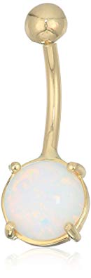 Body Candy Women's Solid 14k Yellow Gold 8mm Oval Synthetic Opal Belly Body Piercing Ring, White, One Size