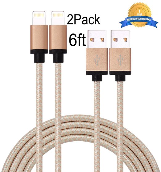 Mribo 2pcs 6FT 8Pin Lightning Cable Nylon Braided Charging Cable Extra Long USB Cord for iphone 6s, 6s plus, 6plus, 6,SE,5s 5c 5,iPad Mini, Air,iPad5,iPod on iOS9.(pink silver).