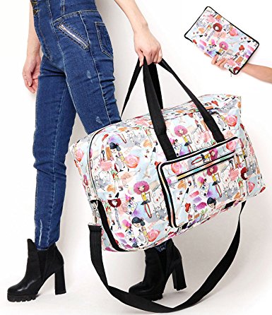 Travel Bag Large Lightweight Tote Bag Foldable With Zipper Weekender Bag Carry on Luggage Tote 21.6IN x 9.8IN x 13.7IN