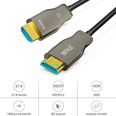 Fiber HDMI Cable 100ft, BIFALE Fiber Optic HDMI 2.0b Cable Supports 4K60Hz, 18Gbps, HDR10, ARC, 4:4:4, Dolby Vision, HDCP2.2 Optical HDMI Cable Compatible with Apple TV, Roku TV, Xbox 360 One, Nintend