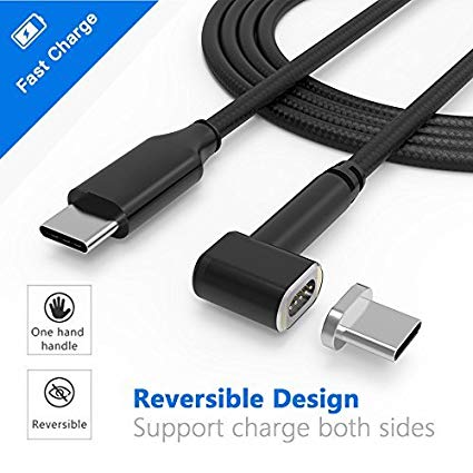 Magnetic USB C Cable 4.3A 87W Fast Charge USB C to USB C Braided Nylon Cord Compatible with MacBook Pro, Samsung S8, Dell XPS, USB C Devices. (6.6FT-Black)