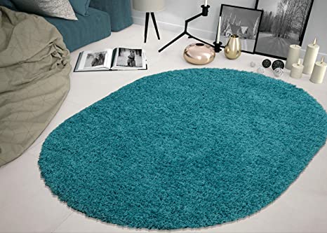 Sweet Home Stores Shaggy Rug, 5'3" x 7'0" Oval, Turquoise