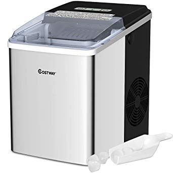 COSTWAY Ice Maker, 26LBS/24H Portable Electric Countertop Ice Machine Stainless Steel with Self-clean Function, Ice Cubes Ready in 7 Minutes with Ice Scoop, for Home, Bar and Restaurant (26LBS/24H)