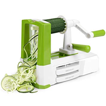 Milcea 5 - Blade Spiralizer, Best Spiral Vegetable Slicer, Veggie Pasta Spaghetti Maker with Blade Storage Box for Low Carb/Paleo/Gluten-Free Meals, Stainless Steel, Stronghold Suction