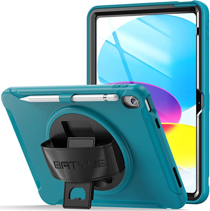 BATYUE iPad 10th Generation Case 10.9'', Full-Body Drop Protection Case with Screen Protector Pen Holder [360° Rotate Hand Strap/Kickstand] for iPad 10th Generation 10.9 inch 2022