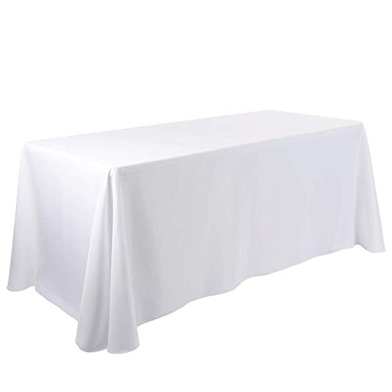 E-TEX 90x132-Inch Oblong Tablecloth, 100% Polyester Washable Table Cloth 6Ft. Rectangle Table, White