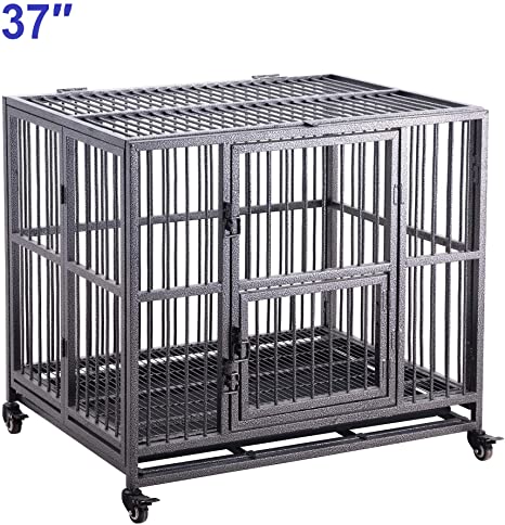 Meihua Heavy Duty Dog Cage Crate for Indoor Outdoor, Easy to Assemble Pet Playpen with Four Wheels, Lockable Wheels, Removable Tray