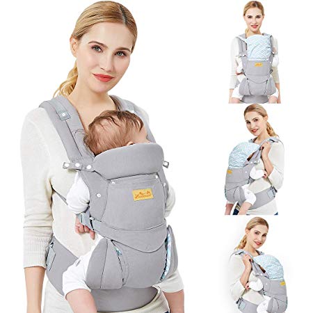 Viedouce Baby Carrier Ergonomic/Pure Cotton More Lightweight and Breathable/Multiposition: Dorsal and Ventral/Adjustable Headrest/for Newborn and Toddler 0 to 4 Years (3.5 to 20 kg)