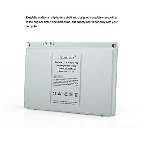 Puredick® New Laptop Battery for Apple Macbook pro 17-Inch series A1189 A1151 - 12 Months Warranty [Li-Polymer 10.8V 6600mAh]