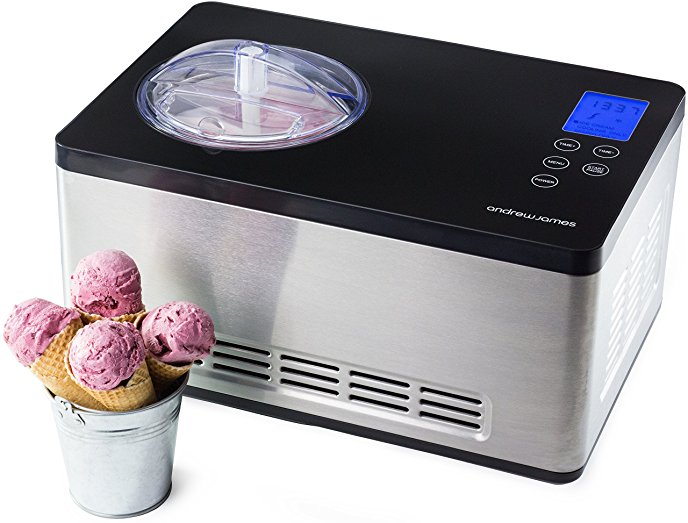 Andrew James Ice Cream Maker Machine with Compressor, No Pre-Freeze, 2ltr Soft Serve Ice Cream in 60mins, Electric, Automatic, Scoop Included