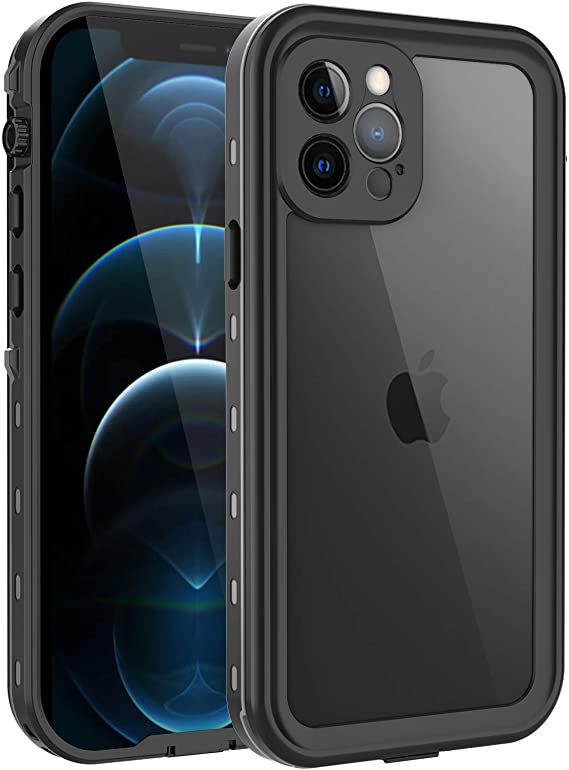 iPhone 12 Pro Case, iPhone 12 Pro Waterproof Case with Built-in Screen Protector Clear Cover Rugged 360 ProtectionShockproof Anti-Scratch Bumper Cases for iPhone 12 Pro 2020 6.1 inch (Black)