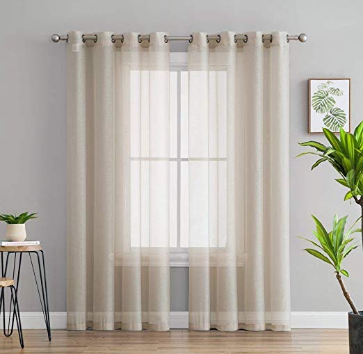 HLC.ME 2 Piece Semi Sheer Voile Window Curtain Grommet Panels for Bedroom & Living Room (54" W x 95" L, Beige)