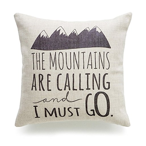 Hofdeco Decorative Throw Pillow Cover HEAVY WEIGHT Cotton Linen Quotes and Sayings the Mountains are Calling and I Must Go Script 18"x18" 45cm x 45cm