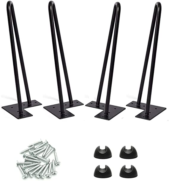 4PCS Hairpin Table Legs 16 inch DIY Furniture Metal Table Legs Perfect for Coffee Tables, Dining Tables, Table Benches,Modern Desks, Mid Century Modern Style Come with Screws and Floor Protectors