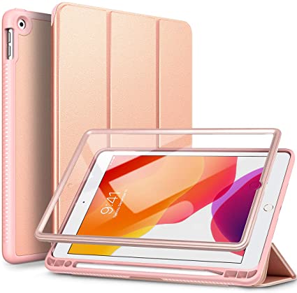 SURITCH for iPad 10.2 Case,[Built in Screen Protector][Pencil Holder][Auto Sleep/Wake] Lightweight Leather Case Smart Cover and Magnetic Trifold Stand for New iPad 7th Generation 10.2" 2019(Rose Gold)