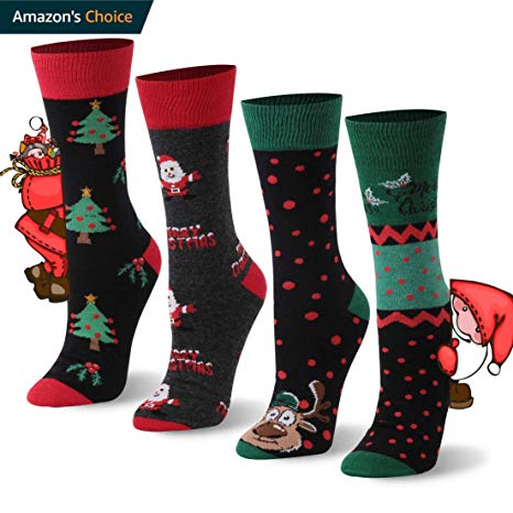 Christmas Gift Dress Socks, TXXM Men Women Colorful Mid Calf Festival Xmas Holiday Novelty Crew Socks 3,4 Pairs