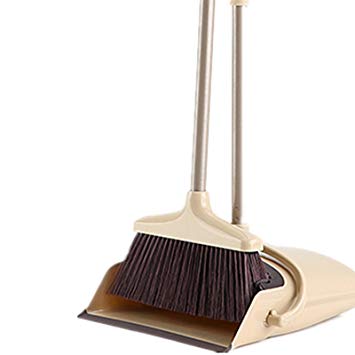 Broom and Dustpan Set, 48 inch Extendable Broom Standing Upright - Wind Proof - Foldable Sweep Set with Soft Bristles & Rubber Edge & Dust Pan with Teeth, Perfect for Kitchen, Garden, Office, etc.