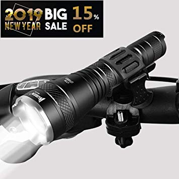 WUBEN Tactical LED Flashlight 1200 Lumens Rechargeable Zoomable IPX8 Waterproof 5 Modes Spotlight Torch with Bike Mount Holder