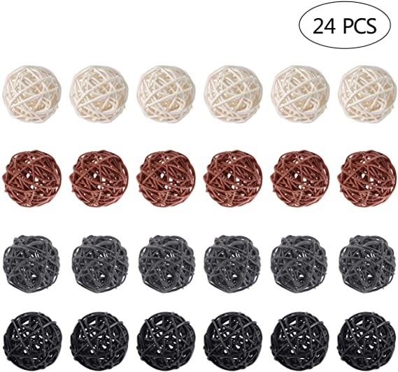PPXMEEUDC 24 PCS Multiple Color Wicker Rattan Balls Decorative Orbs Natural Spheres Craft DIY Wedding Decoration Christmas Tree House Ornaments Vase Filler 4 Colors Assorted 2 Inch