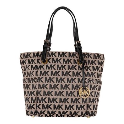 Michael Kors Jet Set Monogram Signature Logo Tote in Black