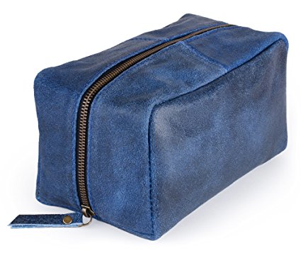 Harris Luxury Leather Dopp Kit Shaving Toiletry Travel Bag (Denim Blue)