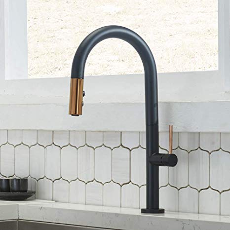 VESLAHOME Black paint solid Brass Single Handle Pull Out Sprayer Kitchen Faucet, Pull Down Kitchen Sink Faucet Without Deck Plate'