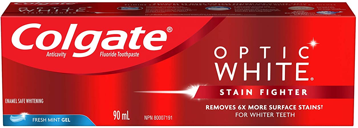 Colgate Optic White Stain Fighter Teeth Whitening Toothpaste, Fresh Mint Gel - 90 mL