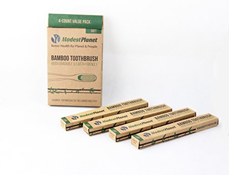 Bamboo Toothbrushes by ModestPlanet™ | 4-Pack | BPA-Free| Soft Bristles| Sustainable Material| Ergonomic & Easy Grip Design| Natural Alternative to Plastic| Supports Clean Teeth & Gums