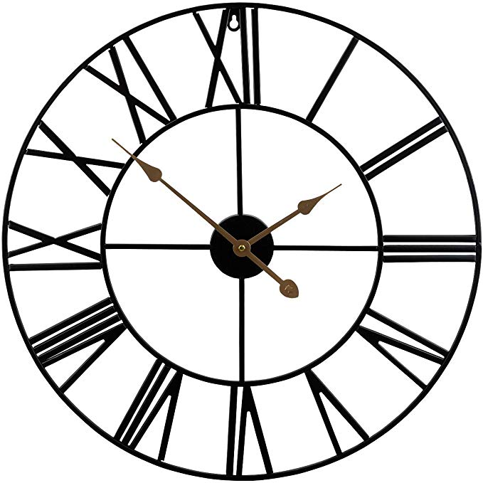 Sorbus Wall Clock, 24” Round Oversized Centurian Roman Numeral Style Home Décor Analog Metal Clock (Black)