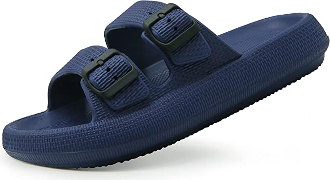 Weweya Pillow Slippers for Women and Men - Cloud Slides - Double Buckle Adjustable - EVA Flat Sandals