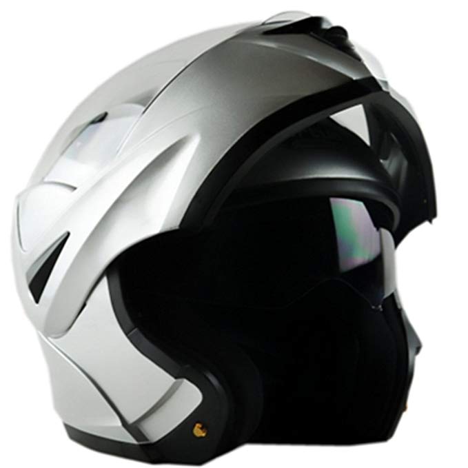 ILM 10 Colors Motorcycle Flip up Modular Helmet DOT (L, Silver)