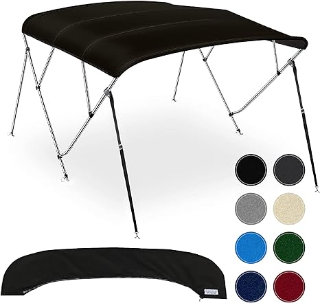 NEH 4 Bow Bimini Tops for Boats, Support Poles, Fade Proof Marine 900D Canvas, Storage Boot, Universal Boat Cover for Pontoon, V-Hull, Fishing, Jon Boat, Sun Shade Boat Canopy, 67-72" W, (Black)