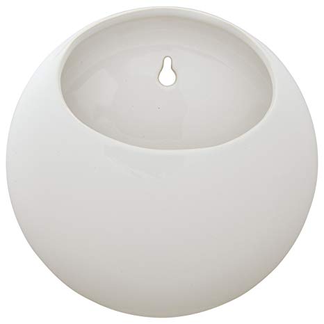 Rivet Modern Round Earthenware Wall Mount Planter, 7.75"H, White